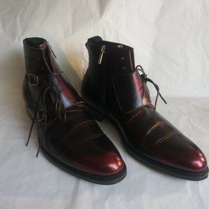 Mezlan Rose Leather Double Monk Strap Buckle Ankle Boots Shoes Size 9 Spain.